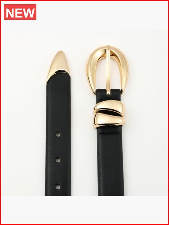 Faux Leather Belt with Gold Metal Buckle for Women Regular Fit main image 7